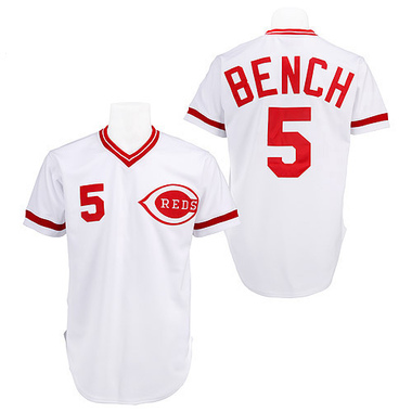 White Johnny Bench Men's Cincinnati Reds Throwback Jersey - Authentic Big Tall