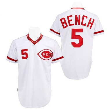 White Johnny Bench Men's Cincinnati Reds Throwback Jersey - Replica Big Tall