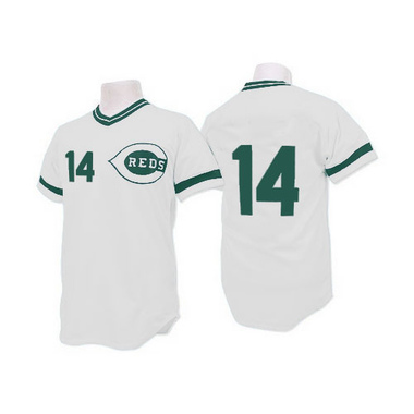 White Pete Rose Men's Cincinnati Reds (Green Patch) Throwback Jersey - Replica Big Tall